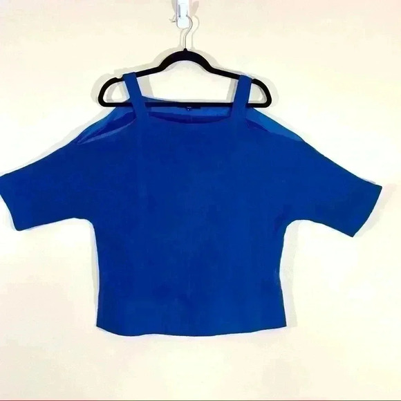 Tibi Royal Blue Cold Shoulder Cut Out Wool Blouse - Picture 2 of 15
